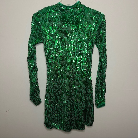 Balera Ultra Sparkle Shift Dance Dress Green Sequined Size Small Adult (4-6) - Picture 15 of 16